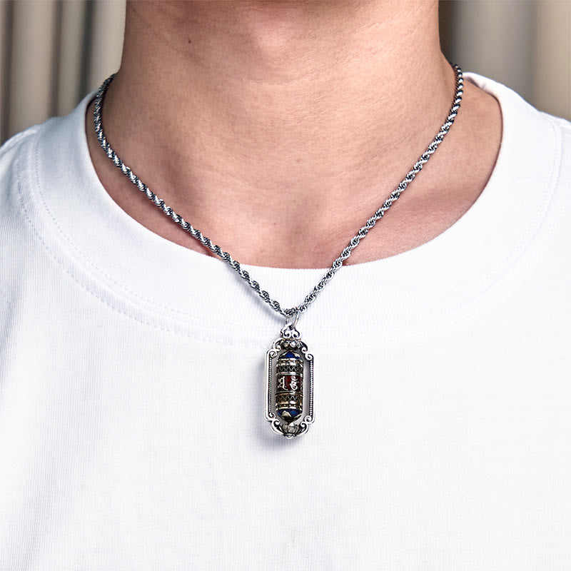 Pendentif porte-bonheur vintage en cuivre avec roue de prière Om Mani Padme Hum et Buddha Stones - image 14