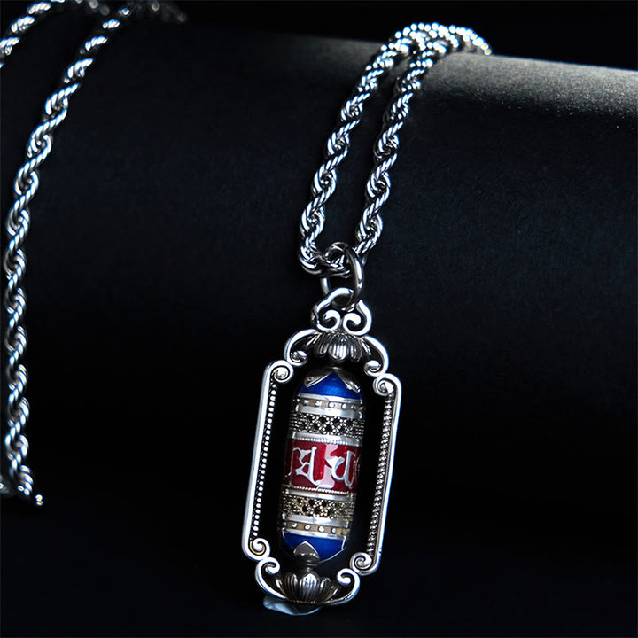Pendentif porte-bonheur vintage en cuivre avec roue de prière Om Mani Padme Hum et Buddha Stones - image 4