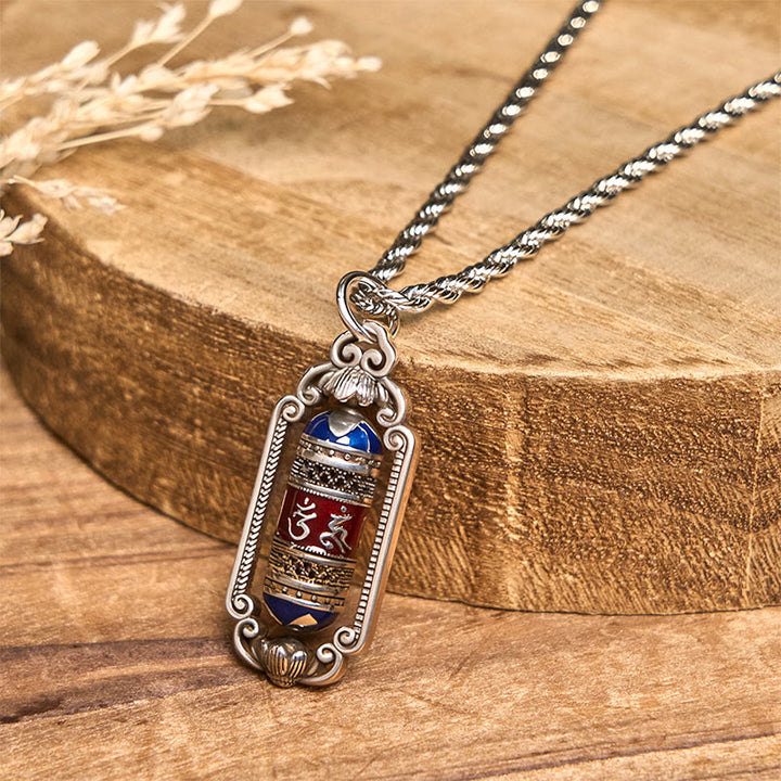 Pendentif porte-bonheur vintage en cuivre avec roue de prière Om Mani Padme Hum et Buddha Stones - image 9