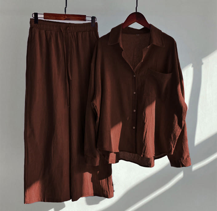 Ensemble 2 pièces pour femme, haut à manches longues avec poches et cordon de serrage, motif Buddha Stones, vêtements de méditation en coton et lin - Brique réfractaire - US20，UK/AU24，EU52 (5XL) - image 36