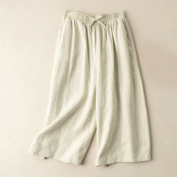 Pantalon Capri court uni en coton et lin pour femme, coupe large avec poches, longueur 7-8, motif Buddha Stones - Beige - US12，UK/AU16，EU44 (3XL) - image 23
