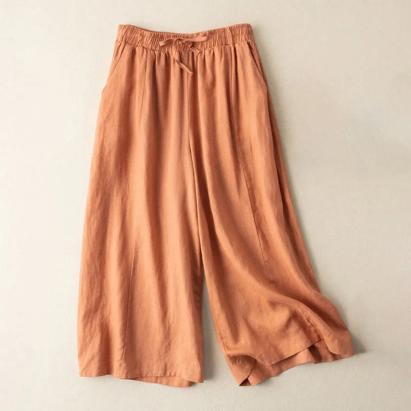 Pantalon Capri court uni en coton et lin pour femme, coupe large avec poches, longueur 7-8, motif Buddha Stones - Orange foncé - US12，UK/AU16，EU44 (3XL) - image 16