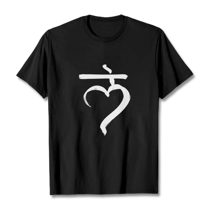 T-shirt décontracté en coton avec inscription « Lam Mantra » et « Buddha Stones » - Noir - 2XL - image 1
