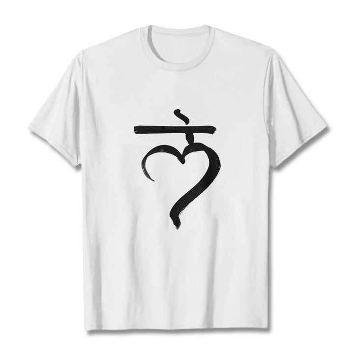 T-shirt décontracté en coton avec inscription « Lam Mantra » et « Buddha Stones » - Blanc - 2XL - image 6