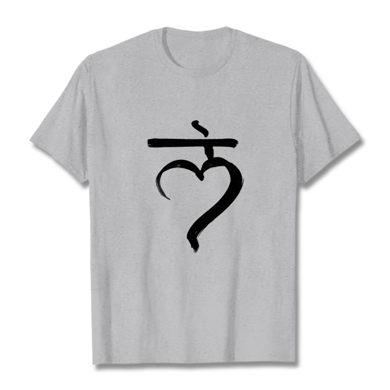 T-shirt décontracté en coton avec inscription « Lam Mantra » et « Buddha Stones » - Gris clair - 2XL - image 20