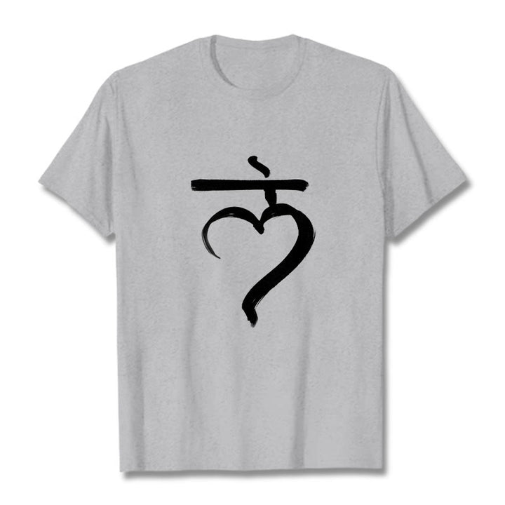 T-shirt décontracté en coton avec inscription « Lam Mantra » et « Buddha Stones » - Gris clair - 2XL - image 20