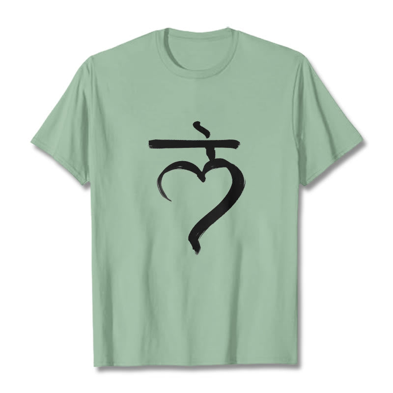 T-shirt décontracté en coton avec inscription « Lam Mantra » et « Buddha Stones » - Vert pâle - 2XL - image 15