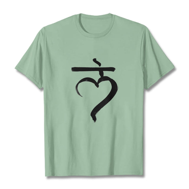 T-shirt décontracté en coton avec inscription « Lam Mantra » et « Buddha Stones » - Vert pâle - 2XL - image 15