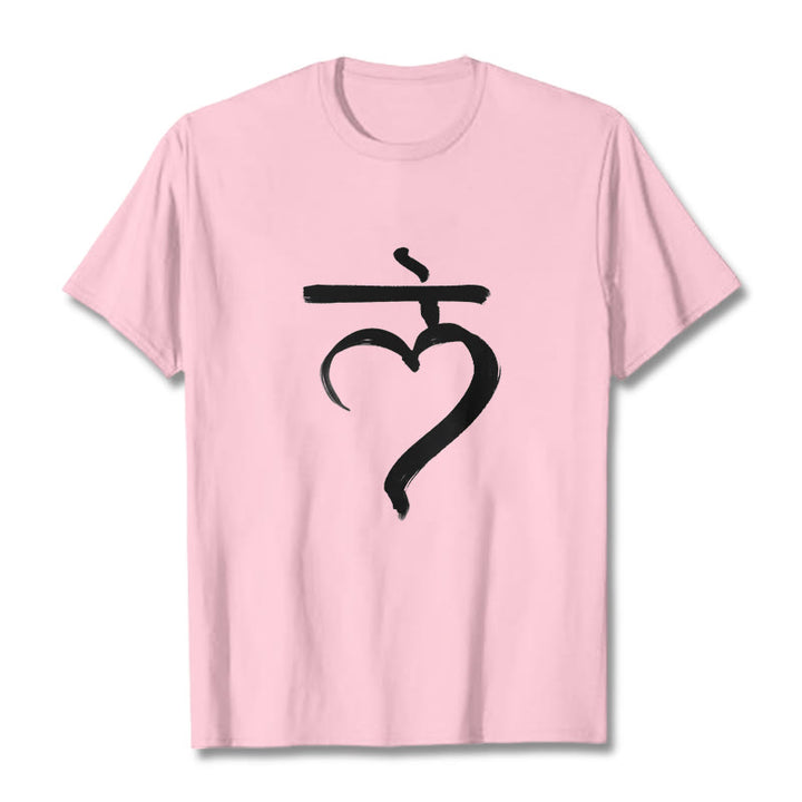 T-shirt décontracté en coton avec inscription « Lam Mantra » et « Buddha Stones » - Rose clair - 2XL - image 13