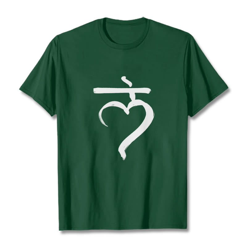T-shirt décontracté en coton avec inscription « Lam Mantra » et « Buddha Stones » - Forêt Verte - 2XL - image 11