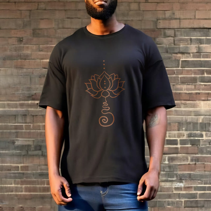 T-shirt décontracté en coton avec motif lotus et Buddha Stones - image 7