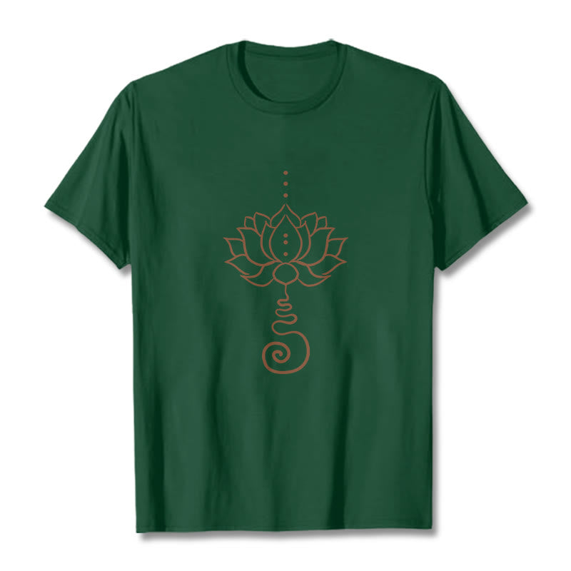 T-shirt décontracté en coton avec motif lotus et Buddha Stones - Forêt Verte - 2XL - image 11