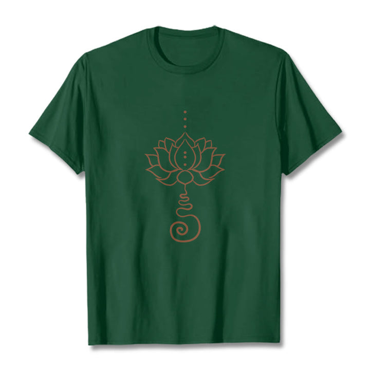 T-shirt décontracté en coton avec motif lotus et Buddha Stones - Forêt Verte - 2XL - image 11