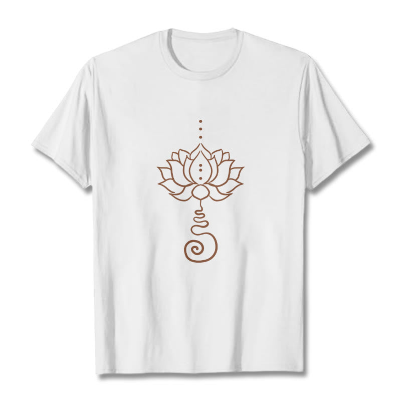 T-shirt décontracté en coton avec motif lotus et Buddha Stones - Blanc - 2XL - image 1