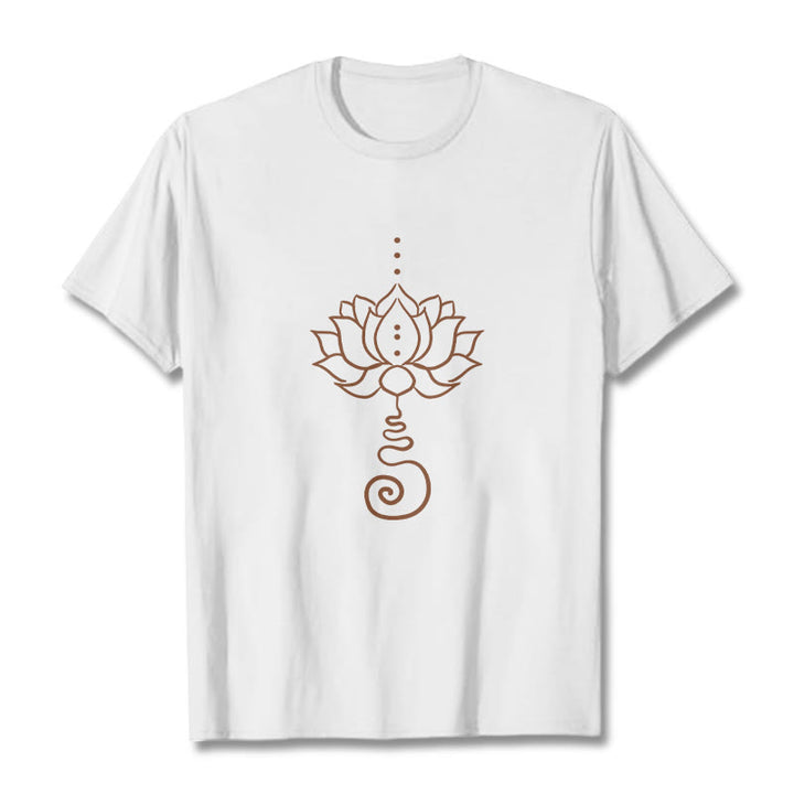 T-shirt décontracté en coton avec motif lotus et Buddha Stones - Blanc - 2XL - image 1