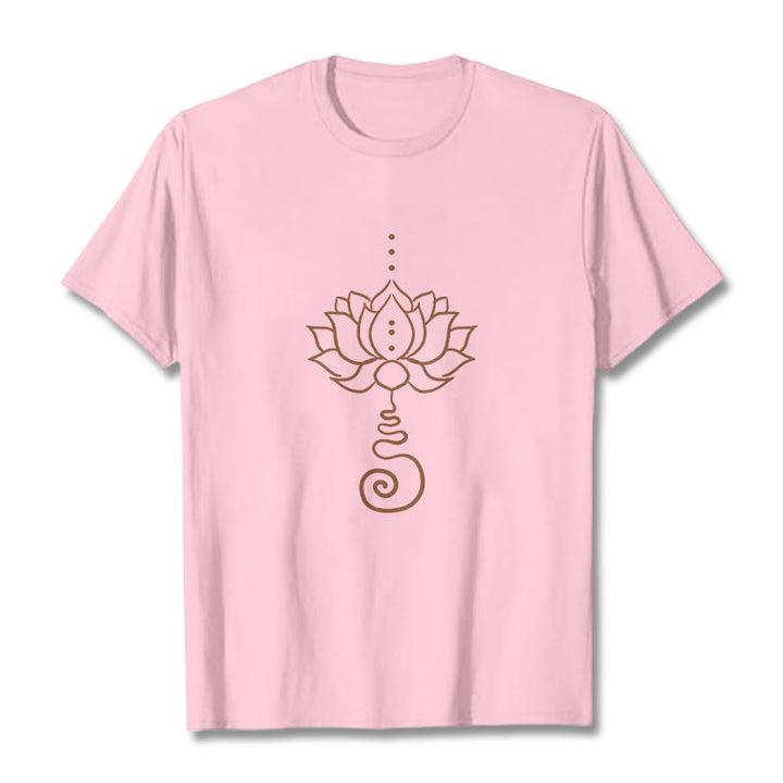 T-shirt décontracté en coton avec motif lotus et Buddha Stones - Rose clair - 2XL - image 13