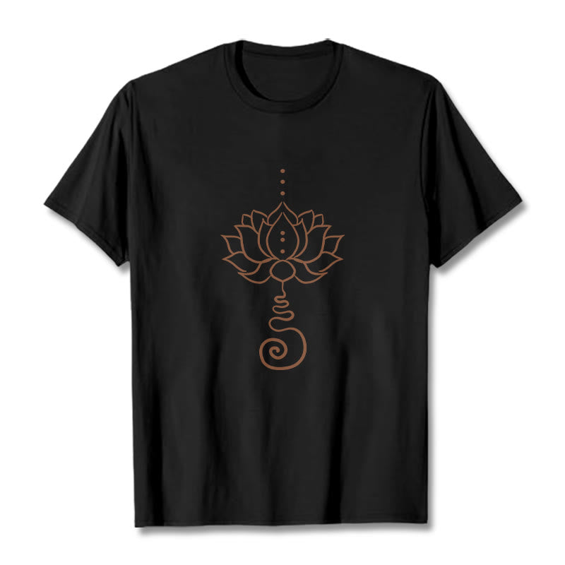 T-shirt décontracté en coton avec motif lotus et Buddha Stones - Noir - 2XL - image 5