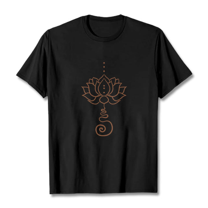 T-shirt décontracté en coton avec motif lotus et Buddha Stones - Noir - 2XL - image 5