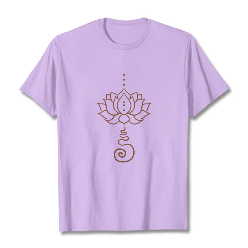 T-shirt décontracté en coton avec motif lotus et Buddha Stones - Prune - 2XL - image 17