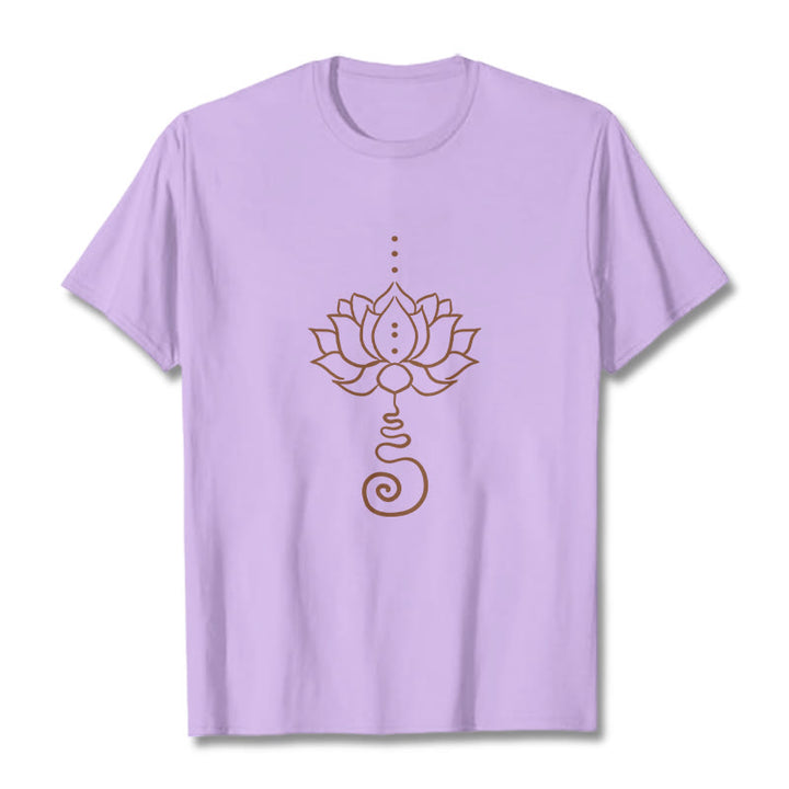 T-shirt décontracté en coton avec motif lotus et Buddha Stones - Prune - 2XL - image 17