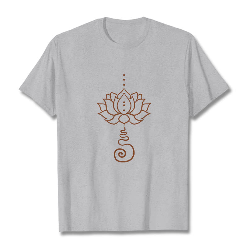 T-shirt décontracté en coton avec motif lotus et Buddha Stones - Gris clair - 2XL - image 20