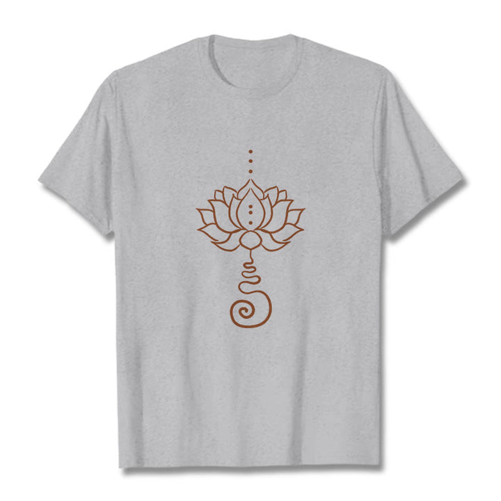 T-shirt décontracté en coton avec motif lotus et Buddha Stones - Gris clair - 2XL - image 20