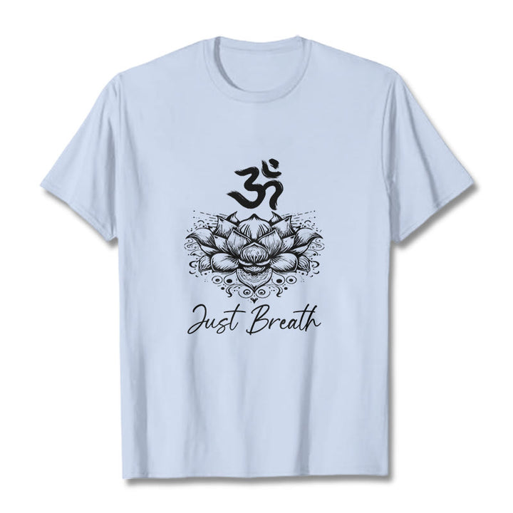 T-shirt Buddha Stones en coton avec motif de fleurs de lotus et symboles Om - Cyan clair - 2XL - image 19