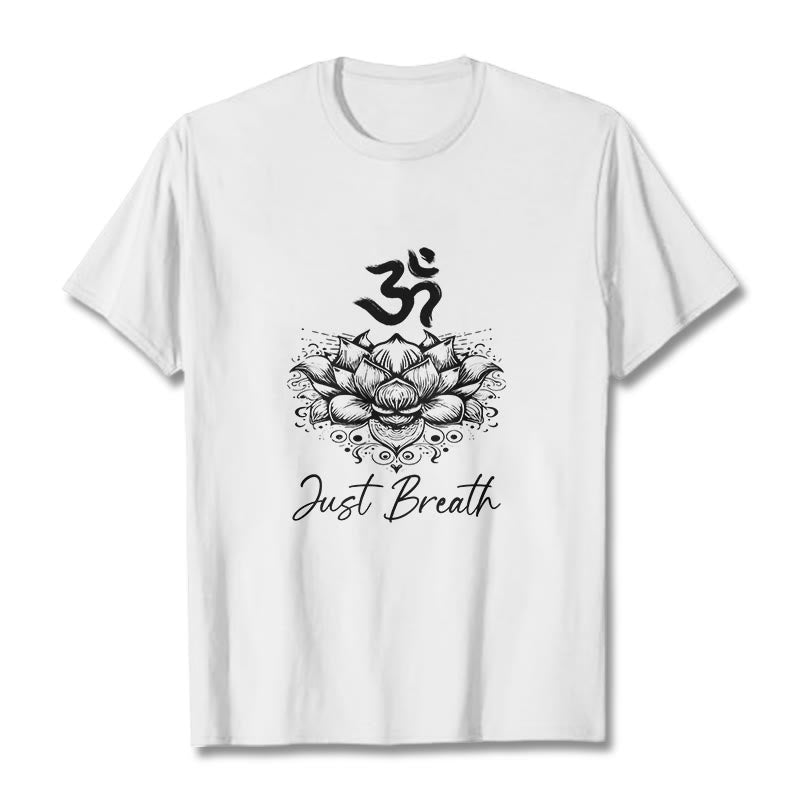 T-shirt Buddha Stones en coton avec motif de fleurs de lotus et symboles Om - Blanc - 2XL - image 7