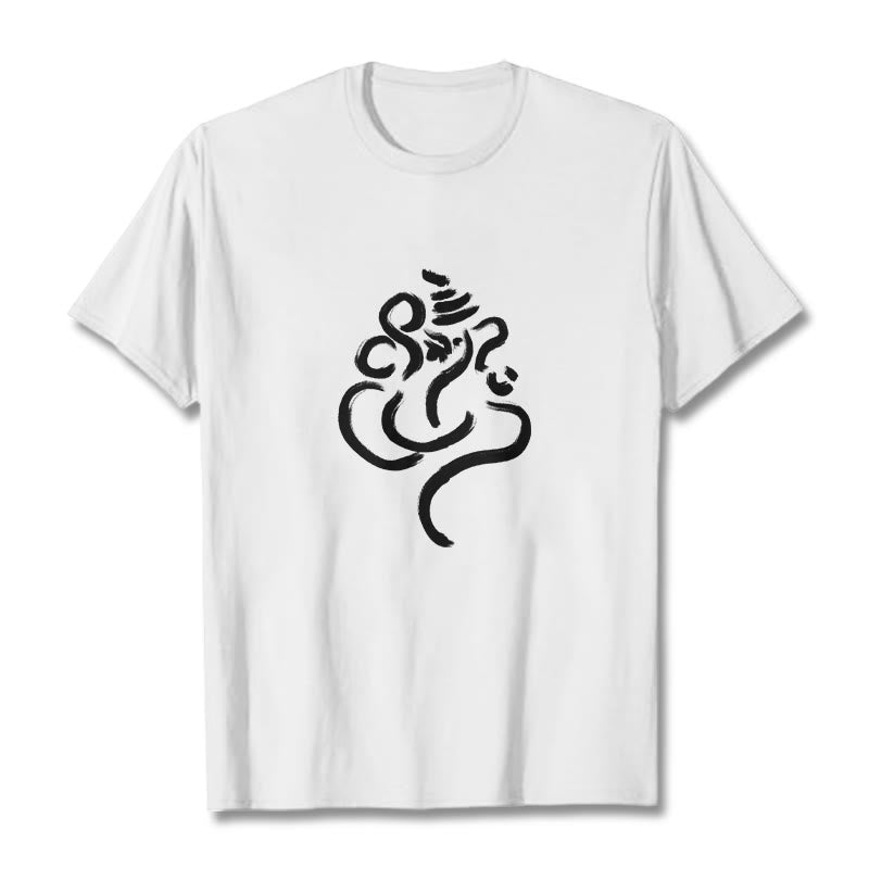 T-shirt décontracté en coton avec motif Ganesh et Buddha Stones - Blanc - 2XL - image 6
