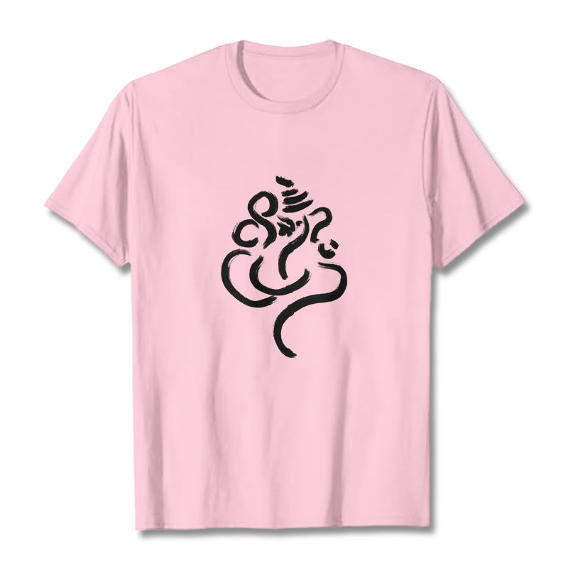 T-shirt décontracté en coton avec motif Ganesh et Buddha Stones - Rose clair - 2XL - image 12