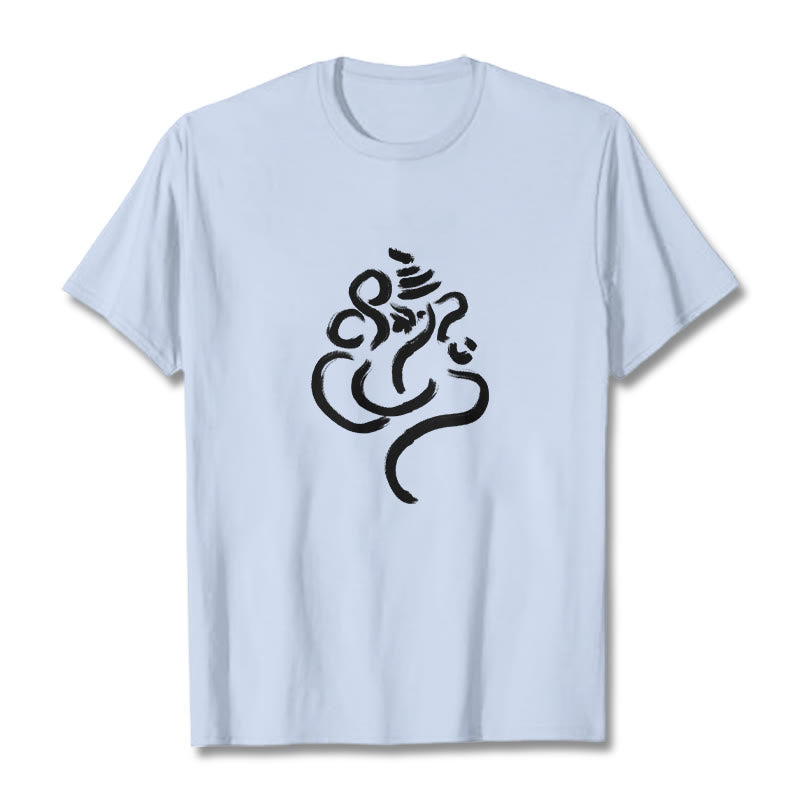 T-shirt décontracté en coton avec motif Ganesh et Buddha Stones - Cyan clair - 2XL - image 19