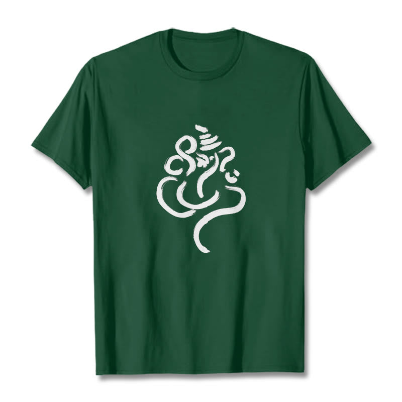 T-shirt décontracté en coton avec motif Ganesh et Buddha Stones - Vert forêt - 2XL - image 10