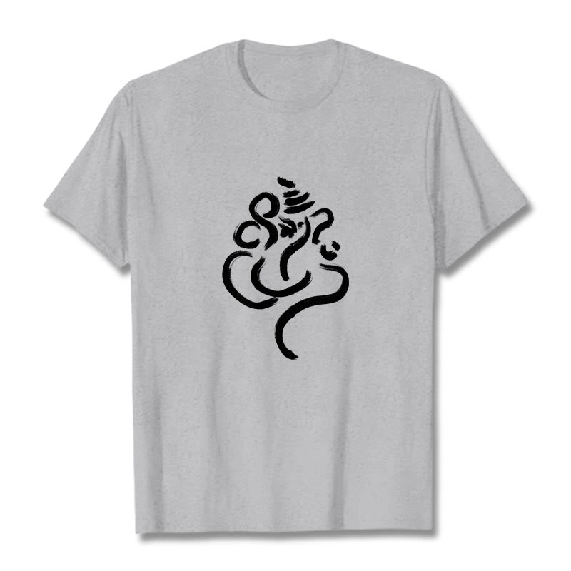T-shirt décontracté en coton avec motif Ganesh et Buddha Stones - Gris clair - 2XL - image 19