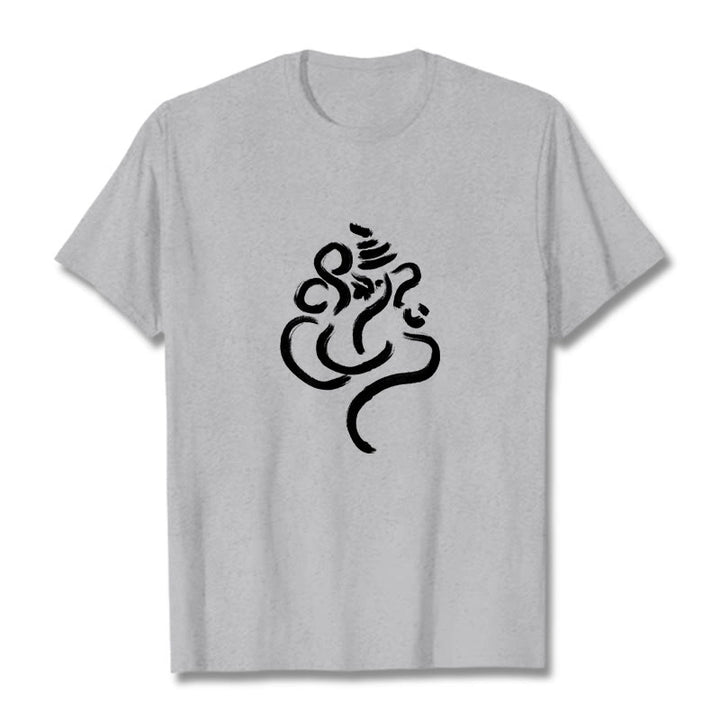 T-shirt décontracté en coton avec motif Ganesh et Buddha Stones - Gris clair - 2XL - image 19