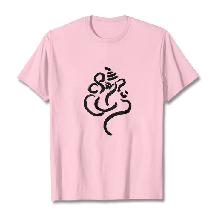 T-shirt décontracté en coton avec motif Ganesh et Buddha Stones - Rose clair - 2XL - image 13