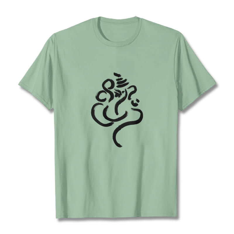 T-shirt décontracté en coton avec motif Ganesh et Buddha Stones - Vert pâle - 2XL - image 14