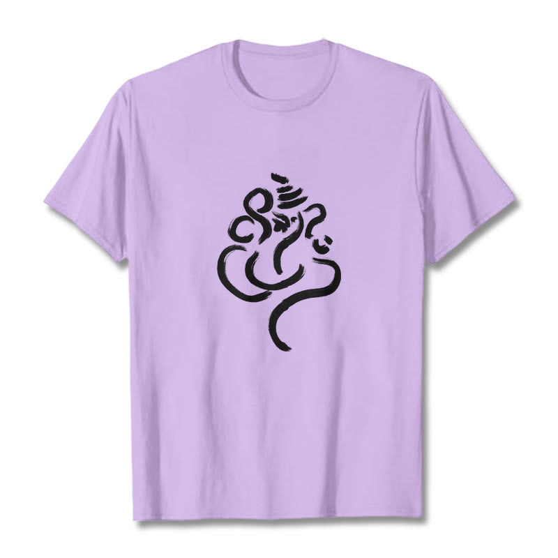 T-shirt décontracté en coton avec motif Ganesh et Buddha Stones - Prune - 2XL - image 16
