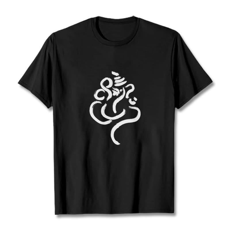 T-shirt décontracté en coton avec motif Ganesh et Buddha Stones - Noir - 2XL - image 1