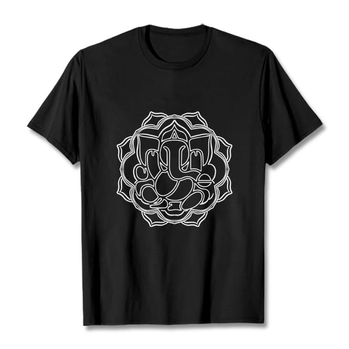 T-shirt décontracté en coton avec motif mandala et Buddha Stones - Noir - 2XL - image 4