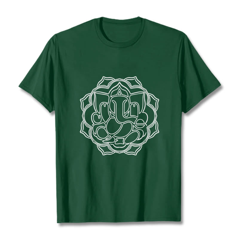 T-shirt décontracté en coton avec motif mandala et Buddha Stones - Forêt Verte - 2XL - image 1