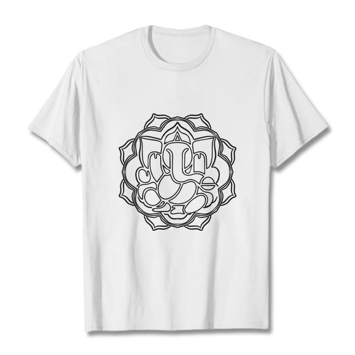 T-shirt décontracté en coton avec motif mandala et Buddha Stones - Blanc - 2XL - image 8