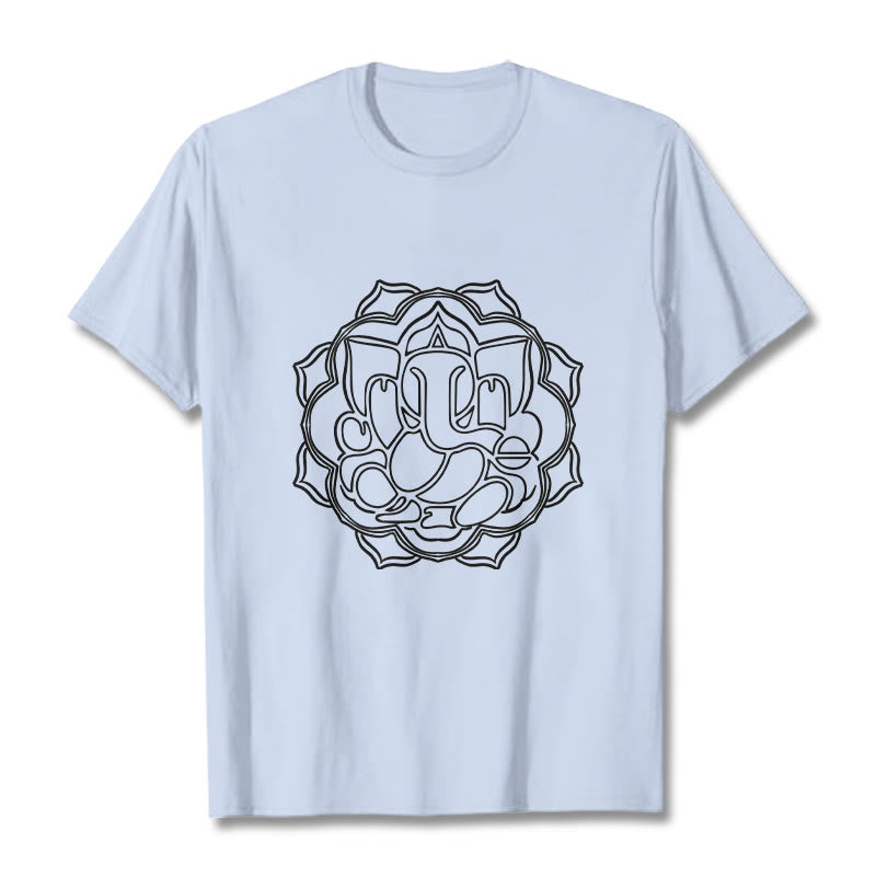 T-shirt décontracté en coton avec motif mandala et Buddha Stones - Cyan clair - 2XL - image 19
