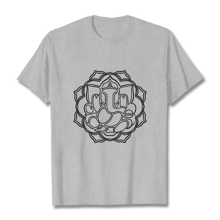 T-shirt décontracté en coton avec motif mandala et Buddha Stones - Gris clair - 2XL - image 20