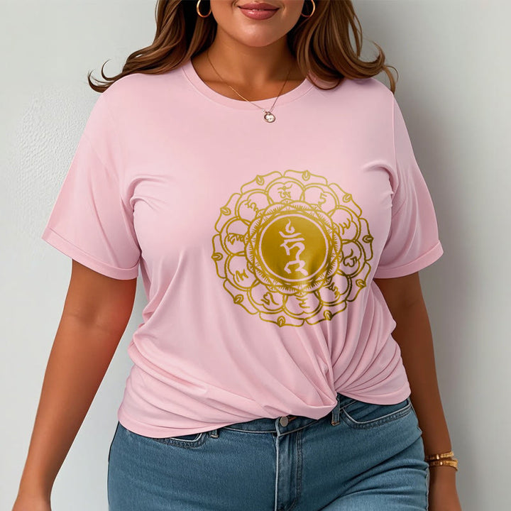 T-shirt décontracté en coton avec motif Buddha Stones , symbole Hum Vishuddha - image 14