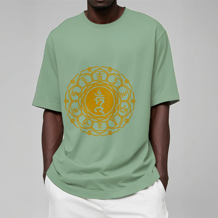 T-shirt décontracté en coton avec motif Buddha Stones , symbole Hum Vishuddha - image 16