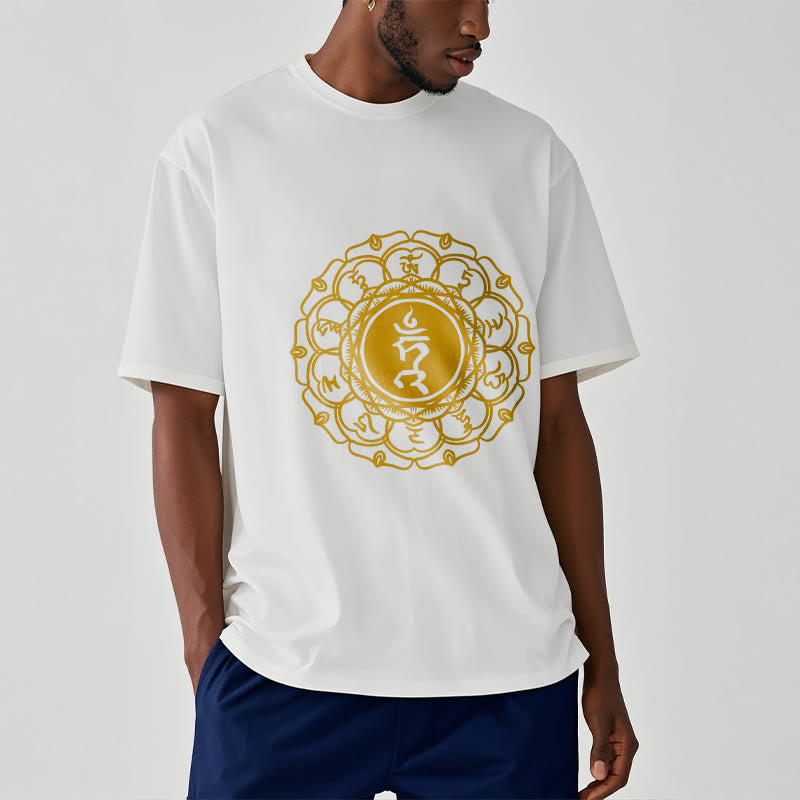 T-shirt décontracté en coton avec motif Buddha Stones , symbole Hum Vishuddha - image 2