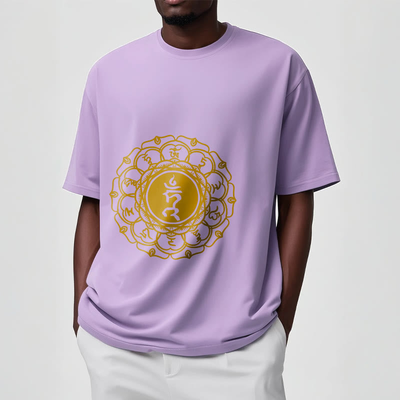 T-shirt décontracté en coton avec motif Buddha Stones , symbole Hum Vishuddha - image 18