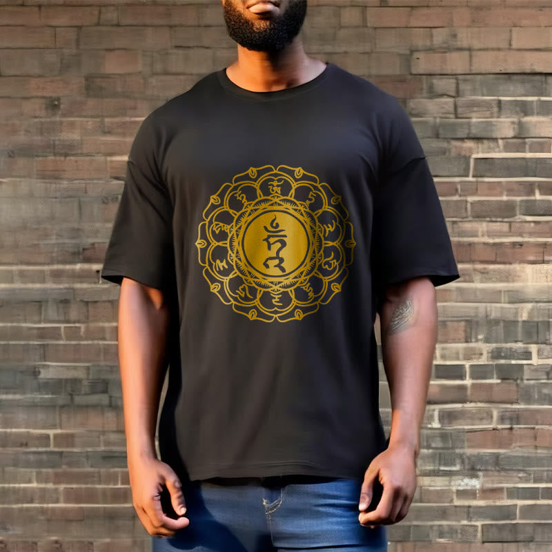 T-shirt décontracté en coton avec motif Buddha Stones , symbole Hum Vishuddha - image 7