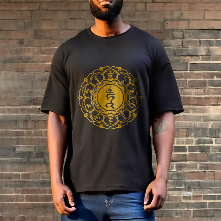 T-shirt décontracté en coton avec motif Buddha Stones , symbole Hum Vishuddha - image 7