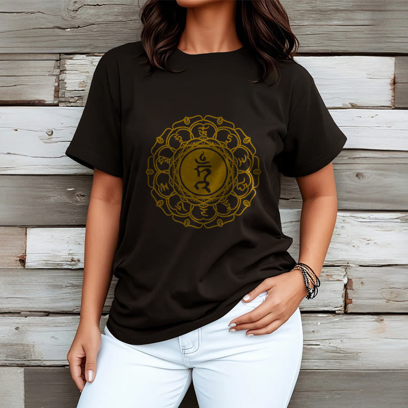 T-shirt décontracté en coton avec motif Buddha Stones , symbole Hum Vishuddha - image 8